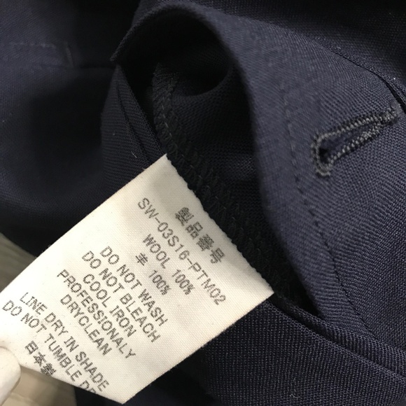 Smock Wool Pants Blue Navy High Rise Baggy Crop Trouser Mens Large - Picture 6 of 13